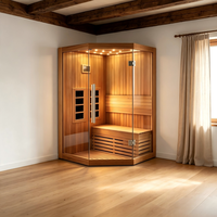 Poêle de sauna en bois massif haut de gamme avec cabine, design panoramique en verre, système de contrôle intelligent et caractéristiques écologiques pour usage résidentiel