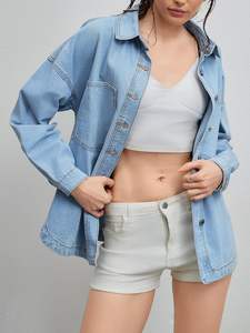 Chaqueta Vaquera Informal para Mujer, Estilo Boyfriend, con Botones, Talla Grande XL, Mangas Largas, Tela Lavada - Product Image 4