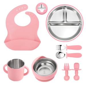 Safe BPA Free Silicone Baby Feeding Set with Stainless Steel Bowl Ideal for Weaning <b>Toddlers</b> - Product Image 1