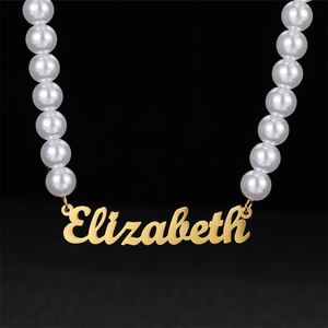 Wholesale Luxury Dainty Women's Gold Pearl <b>Chain</b> Stainless Steel <b>Name</b> Charm Necklaces-Casual/Sporty Style - Product Image 2
