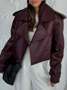 Chaqueta Holgada de Manga Larga Estilo Europeo Americano, Color Sólido, Diseño Moderno, Versátil, Estilo Motero - Product Image 5