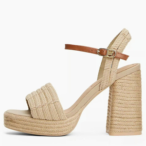 Sandales à talons hauts épais pour femmes, plateforme fantaisie, matériaux tressés, bout ouvert, à bride cheville, style escarpins - Product Image 2