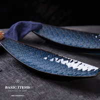 Assiette à sushi en forme de bateau à motif écaille de poisson réactif au four, plateau de service pour sashimi et fruits de mer, assiettes et plats en porcelaine