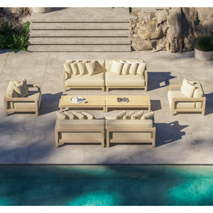 Meubles de patio en métal imperméable en aluminium Ensembles de <span class=keywords><strong>salon</strong></span> d'extérieur Sièges sectionnels pour cour Canapé d'<span class=keywords><strong>angle</strong></span> de <span class=keywords><strong>jardin</strong></span> en <span class=keywords><strong>bois</strong></span> de teck moderne - Product Image 1