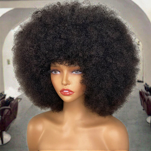 Perruque courte afro bouclée crépue pour femmes noires, cheveux Remy birmans à cuticules alignées, sans colle, fabriquée à la machine, couleur noire - Product Image 2
