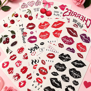 Autocollants de <span class=keywords><strong>tatouage</strong></span> temporaire en gros, motif lèvres cerise, imperméables, lettres d'amour, décalcomanies corporelles pour la Saint-Valentin, mariages, fêtes, femmes - Product Image 6