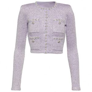 Ensemble 2 pièces Bettergirl Automne-Hiver 2025 : Manteau court en maille perlée violette et jupe plissée (Vente du manteau uniquement) - Product Image 5