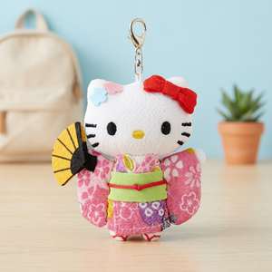 Imán de Refrigerador con Diseño de Muñeca Japonesa de Hello Kitty con Correa Chirimen (Abanico Plegable) - Product Image 3
