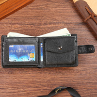 Dompet Lipat Pendek Pria Kulit PU Anti-RFID dengan Kancing Tekan, Dompet Kartu Bisnis Vintage Tipis, Tempat Koin untuk Pria