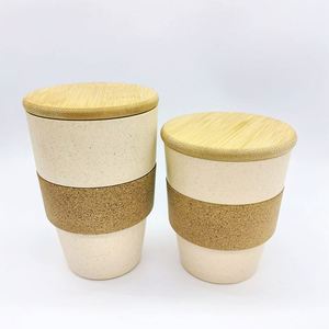 แก้วกาแฟคุณภาพสูงแบบ OEM ใช้ซ้ำได้ ขนาด 350 มล. 420 มล. ทำจากวัสดุฟางข้าวสาลี พร้อมฝาไม้ไผ่และด้ามจับไม้ก๊อก - Product Image 3