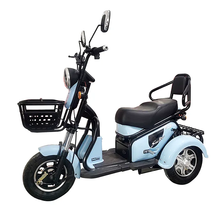 Venda por atacado mini triciclo entrega elétrica, com 2 cestas de armazenamento 3 roda triciclo elétrico 2 assentos scooter elétrico
