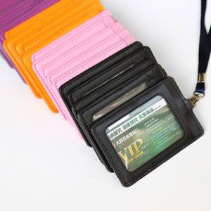 Custom Wholesale School Worker Candy Color Pu Leather Employee <b>Id</b> Card Badge <b>Holders</b> With Lanyards - Product Image 5