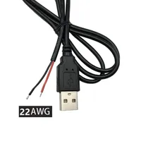 Cable de Carga USB 22AWG con Cubierta Trenzada de 30cm-1m, Cable de Alimentación DIY, Conector USB Macho Tipo A a Cable Desnudo de 2 Pines, 12V 5A