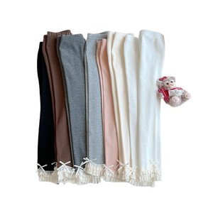 Tongxingyuan Girls <b>Leggings</b> Solid Color Knitted Cotton Long Pants <b>With</b> <b>Lace</b> <b>Trim</b> For Autumn Wear - Product Image 5