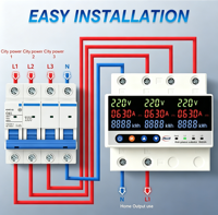 Sélecteur de phase automatique triphasé 63A avec compteur Kwh indépendant par phase, protection contre les surtensions, les sous-tensions, les surcharges et la perte de phase