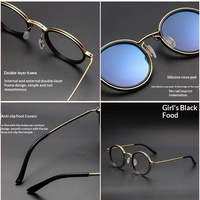 Lunettes Rondes Unisexe Anti-Lumière Bleue en Métal Doré et Noir Style Rétro Punk, Verres Transparents, Idéales pour la Lecture Professionnelle, Adaptées à Toutes les Formes de Visage