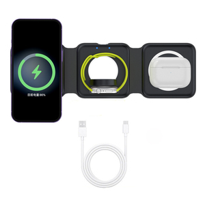 Chargeur <span class=keywords><strong>sans</strong></span> <span class=keywords><strong>fil</strong></span> magnétique 3-en-1 rapide 5W-15W avec veilleuse pour montre, téléphone et écouteurs QC3.0/PD/PPS Type-C Support pliable - Product Image 5