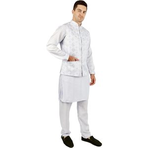 Triloki Wrinkle-Free 3-Piece <b>Set</b> <b>Men's</b> Cotton Ethnic Indian Pakistani Traditional Wear Diwali Puja Outfit Kurta <b>Pajama</b> Waistcoat - Product Image 4