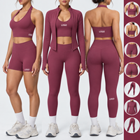 Halter Tank Yoga Set in Dusty Mulberry with a Zip Jacket Shorts and Leggings for Custom Logo Coordinated Studio Collections