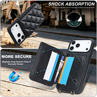 Casing Ponsel Kulit Berlapis untuk iPhone 17 ProMax, Tempat Kartu Anti-RFID, Casing Anti-Banting dengan Tali, Lanyard & Penyangga