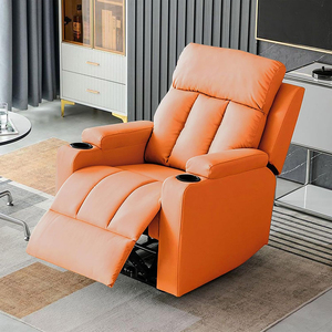 Fauteuil inclinable réglable de détente, chaise longue individuelle, canapé inclinable en cuir couleur orange pour salon - Product Image 1