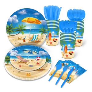 MM176, товары для пляжной вечеринки, бумажные тарелки, стаканчики, одноразовая посуда, набор для летней вечеринки