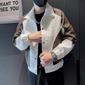 도매 남성 봄 가을 캐주얼 패션 트렌드 플립 칼라 배색 재킷 슬림핏 코트 - Product Image 1