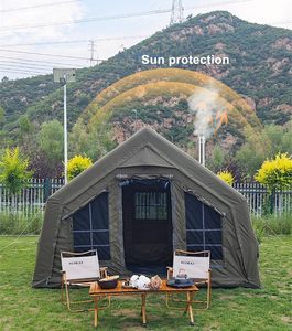 Tente de glamping 4 saisons, tente gonflable avec zones séparées pour vivre et <span class=keywords><strong>dormir</strong></span>, imperméable, yurt pop-up avec trou pour poêle, 8-10 personnes - Product Image 3