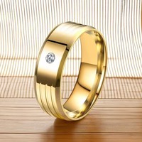 Bague en acier inoxydable pour homme, 8 mm, avec diamant, bijoux de mode polyvalents, résistante à l'eau, bague de couple avec diamant