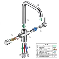 Keran Dapur Kuningan dengan Pemurni Air Panas Instan 4-in-1, Terpasang di Dek, 2 Gagang, Mixer Air Panas/Dingin