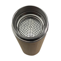 Botol Vakum Vbatty untuk Perjalanan, Minuman Bambu, Termos Stainless Steel (Bagian Bawah), Filter Jala yang Dapat Dilepas, Cangkir Termos Bambu