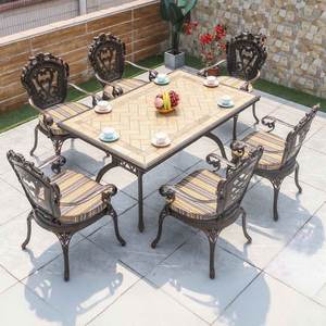 Ensemble de jardin moderne en aluminium moulé pour l'extérieur, 6 places, table et chaises de salle à manger durables résistantes aux UV pour la cour, l'hôtel - Product Image 4