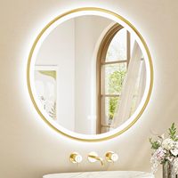 Miroir rond à LED doré avec éclairage, miroir de salle de bain éclairé à cadre métallique rond, miroir mural
