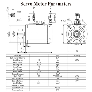 Motor de CA monofásico de 17 bits y 80 mm con brida, 3000 rpm, 3.2 Nm, 1 kW y variador impermeable 80AST-A1C03230 - Product Image 2