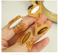 Anillos de piedra Natural de diseño abierto grueso ancho de acero inoxidable de alta calidad Punk para mujeres y hombres, joyería de moda de fiesta impermeable