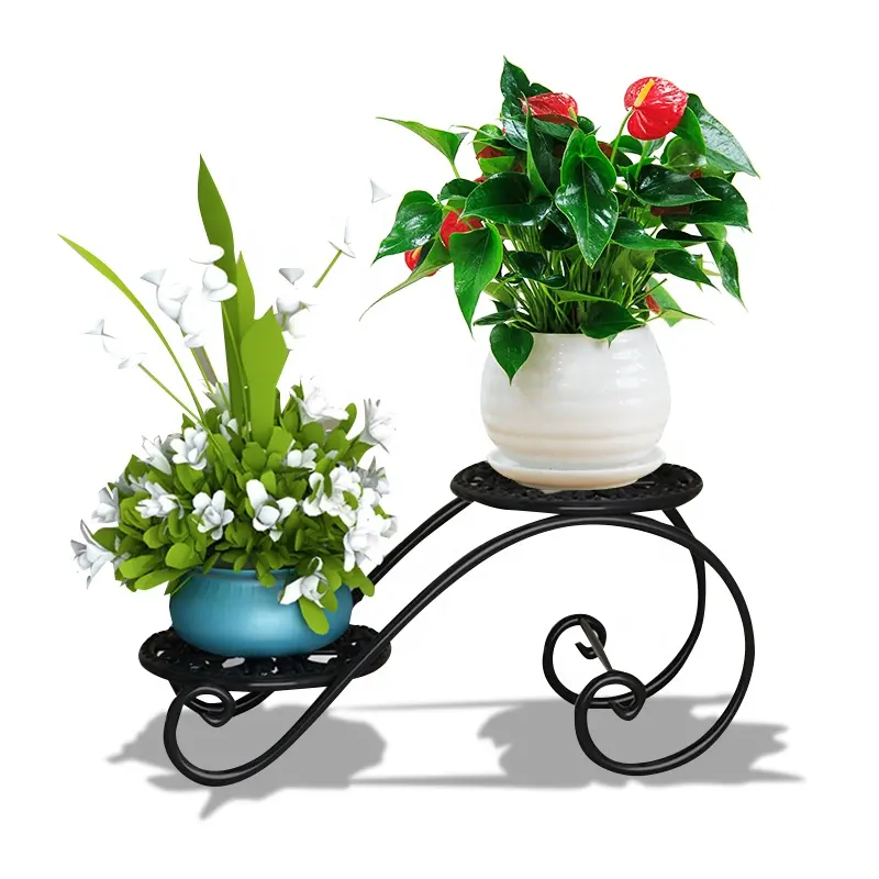 Iron Wire Black Metal Double Plant Pot Flower Stand Wrought Iron Plant Stand For Garden Decor Planters