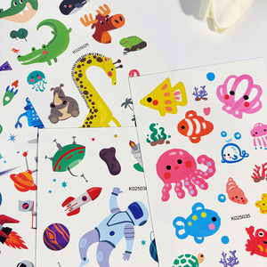 Tatuajes Temporales Infantiles de Dibujos Animados, Serie Animales del Océano y del Espacio, Resistentes al Agua, Seguros para Niños, Disponibles/Personalizables - Product Image 5