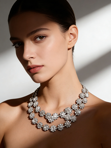 Conjunto de Joyería Nupcial Kardiya, Elegante y Moderno, con Zirconias Brillantes en Forma de Flor, para Bodas y Eventos Nocturnos, Cadenas de Aleación de Acero Titanio - Product Image 4