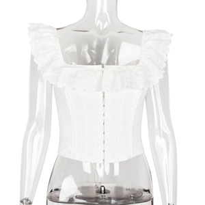 2025 Hot Girl Pure Allure Ropa de mujer Nuevo producto con borde con volantes Cuello cuadrado Sujetador de alambre <span class=keywords><strong>Top</strong></span> <span class=keywords><strong>blanco</strong></span> <span class=keywords><strong>sin</strong></span> <span class=keywords><strong>tirantes</strong></span> - Product Image 1