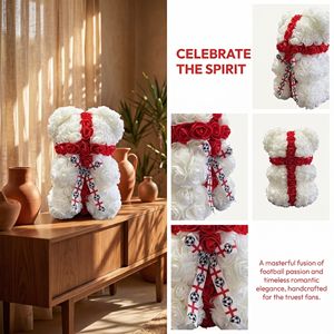 Ours en fleurs artificielles de luxe, rose anglaise, fait main, avec ruban de football, coffret cadeau premium pour anniversaires - Product Image 4