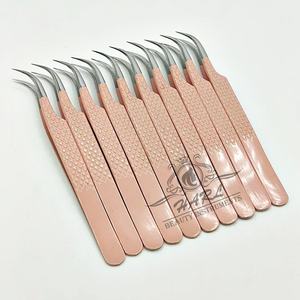 Pince à épiler pour extensions de cils en gros, couleur pêche, forme incurvée, volume, marque privée, pointe en fibre - Product Image 6