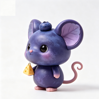 Figurine de souris bleu-bleuets Kawaii personnalisée OEM, en PVC et ABS moulé par injection, mignon rat violet avec boîte mystère de collection, jouet pour cadeau