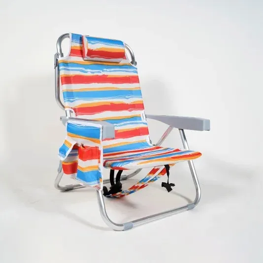 Oeytree-Silla de playa portátil de metal con diseño plegable y correa para mochila