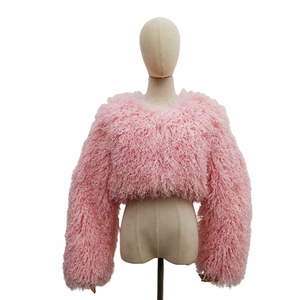 Nuovi Cappotti Invernali alla Moda Eco-Friendly in Pelliccia Sintetica Ultra-Corti, <span class=keywords><strong>Cappotto</strong></span> Mongolo <span class=keywords><strong>Senza</strong></span> <span class=keywords><strong>Collo</strong></span> a Maniche Lunghe, Cappotti Corti in Finta Pelliccia per Donne - Product Image 6