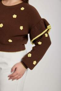 Maglione da <span class=keywords><strong>Donna</strong></span> Invernale 2026 <span class=keywords><strong>Marrone</strong></span> Lavorato a <span class=keywords><strong>Maglia</strong></span> Taglie Forti Elegante Casual con Decorazioni Floreali Affascinante Maniche a Sbuffo con Volant Spesso - Product Image 4