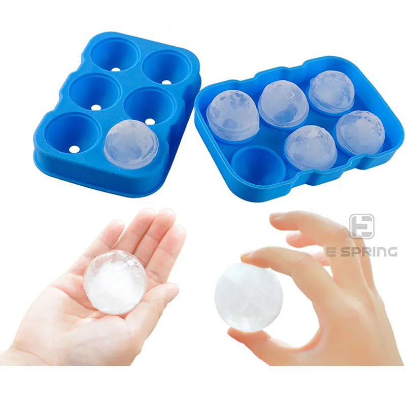 Molde de cubo de gelo, adorável 6-cavidade, grande bola de cubo de gelo, silicone, bebida, cubos de gelo redondos, forma de silicone, bandeja do cubo de gelo, imperdível