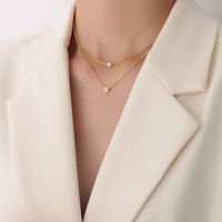 Collier double couche en acier inoxydable plaqué or BJG0510N18K avec pendentif étoile et imitation perle pour femme
