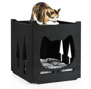 Cama de gato moderna personalizada para interior, cama de caverna, casa coberta de cubos com almofada anti-riscos, cubos para gatinhos pequenos, casa de gato para animais de estimação