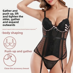 Ensemble de Lingerie Sexy Passion Pure Desire : Nuisette, <span class=keywords><strong>Porte</strong></span>-jarretelles, Corset en Dentelle et Résille Transparente, Soutien-<span class=keywords><strong>gorge</strong></span> Push-Up, Effet Sculptant et Sans Coutures - Product Image 2