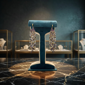 Pendientes de Flecos con Cuentas Miyuki Delica Hechos a Mano en Dorado Metálico, Blanco Perla y Morado Iridiscente, Estilo Boho con Borlas - Product Image 5